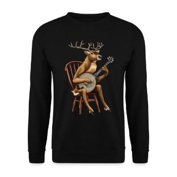 Rentier Weihnachten Weihnachtsmann Bluegrass Banjo - Unisex Pullover - Schwarz - Vorne - Alina (178cm) & Michal (187cm)