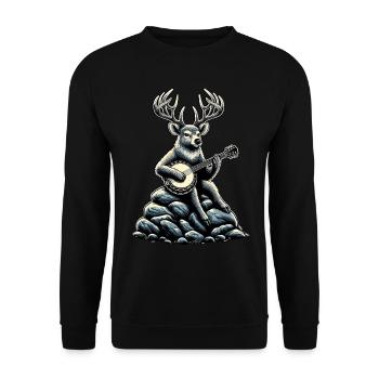 Rentier Weihnachten Weihnachtsmann Bluegrass Banjo - Unisex Pullover - Schwarz - Vorne - Alina (178cm) & Michal (187cm)