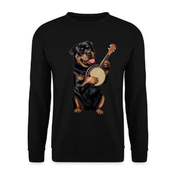 Rottweiler Hund Bluegrass Banjo Spieler - Unisex Pullover - Schwarz - Vorne - Alina (178cm) & Michal (187cm)