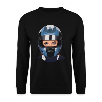 Motorradfahrerin Motorrad Frau - Unisex Pullover - Schwarz - Vorne - Alina (178cm) & Michal (187cm)