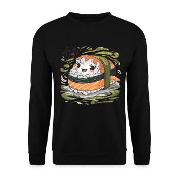 Niedliche Sushi Fisch Reis Japanisches Essen - Unisex Pullover - Schwarz - Vorne - Alina (178cm) & Michal (187cm)