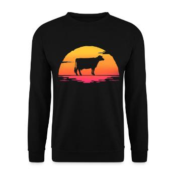 Kühe Sonnenaufgang Retro Kuh - Unisex Pullover - Schwarz - Vorne - Alina (178cm) & Michal (187cm)