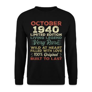 1940 Oktober 1940 Geburtstag Oktober 1940 Original - Unisex Pullover - Schwarz - Vorne - Alina (178cm) & Michal (187cm)