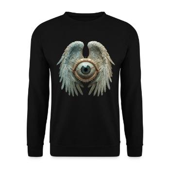 Weirdcore Aesthetic Human Eyeball Wings - Unisex Sweatshirt - black - Front - Alina (178cm) & Michal (187cm)