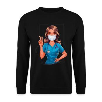 Lustige Krankenschwester mit Humor - Unisex Pullover - Schwarz - Vorne - Alina (178cm) & Michal (187cm)