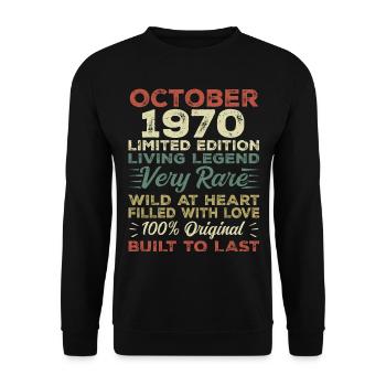 1970 Oktober 1970 Geburtstag Oktober 1970 Original - Unisex Pullover - Schwarz - Vorne - Alina (178cm) & Michal (187cm)