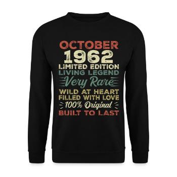 1962 Oktober 1962 Geburtstag Oktober 1962 Original - Unisex Pullover - Schwarz - Vorne - Alina (178cm) & Michal (187cm)