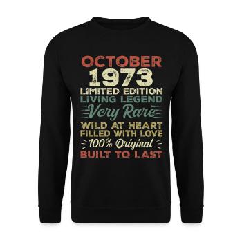 1973 Oktober 1973 Geburtstag Oktober 1973 Original - Unisex Pullover - Schwarz - Vorne - Alina (178cm) & Michal (187cm)