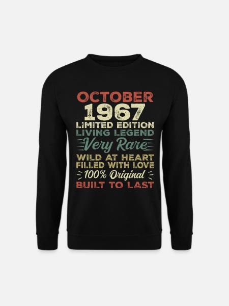 1967 Oktober 1967 Geburtstag Oktober 1967 Original - Unisex Pullover - Schwarz