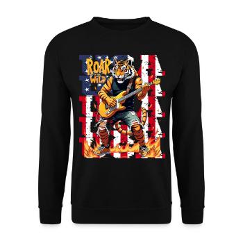 Brüllen des wilden Gitarristen Tiger für einen - Unisex Pullover - Schwarz - Vorne - Alina (178cm) & Michal (187cm)