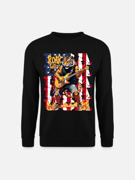 Brüllen des wilden Gitarristen Tiger für einen - Unisex Pullover - Schwarz