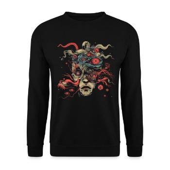 Esthétique Weirdcore Visage Bizarre Globes oculaires Dreamcore - Sweat-shirt Unisexe - noir - Devant - Alina (178cm) & Michal (187cm)