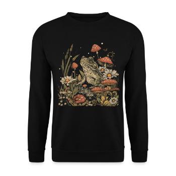 Cottagecore Aesthetic Frog Mushroom Vintage Gobli - Unisex Sweatshirt - black - Front - Alina (178cm) & Michal (187cm)