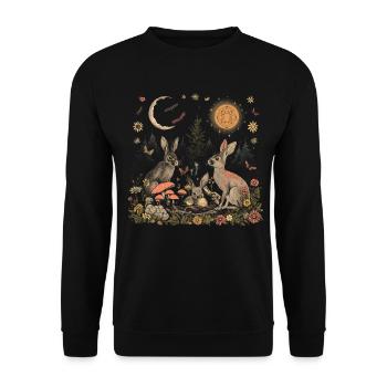 Cottagecore Aesthetic Rabbit Moon Mushroom Witchy - Unisex Sweatshirt - black - Front - Alina (178cm) & Michal (187cm)