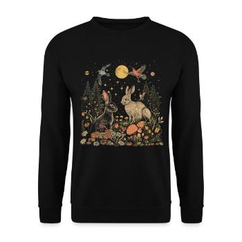 Cottagecore Aesthetic Rabbit Moon Mushroom Witchy - Unisex Sweatshirt - black - Front - Alina (178cm) & Michal (187cm)