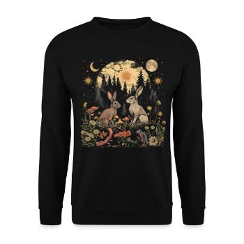 Cottagecore Aesthetic Rabbit Moon Mushroom Witchy - Unisex Sweatshirt - black - Front - Alina (178cm) & Michal (187cm)