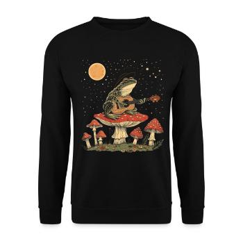 Cottagecore Ästhetische Frosch Gitarre Pilz Witchy - Unisex Pullover - Schwarz - Vorne - Alina (178cm) & Michal (187cm)
