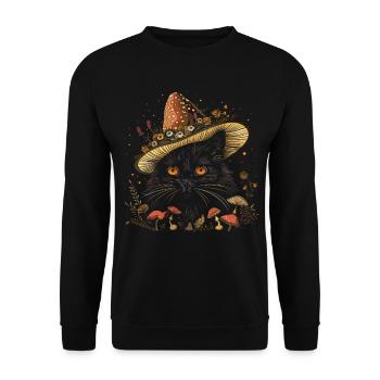 Cottagecore Ästhetische schwarze Katze Pilz Hut Wi - Unisex Pullover - Schwarz - Vorne - Alina (178cm) & Michal (187cm)