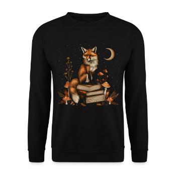 Cottagecore Aesthetic Fox Books Mushroom Moon He - Unisex Sweatshirt - black - Front - Alina (178cm) & Michal (187cm)