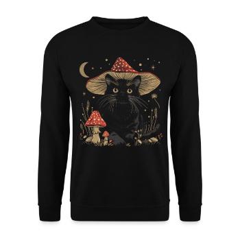 Cottagecore Ästhetische schwarze Katze Pilz Hut Wi - Unisex Pullover - Schwarz - Vorne - Alina (178cm) & Michal (187cm)