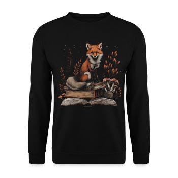 Cottagecore Ästhetischer Fuchs Bücher Pilz Vintage - Unisex Pullover - Schwarz - Vorne - Alina (178cm) & Michal (187cm)
