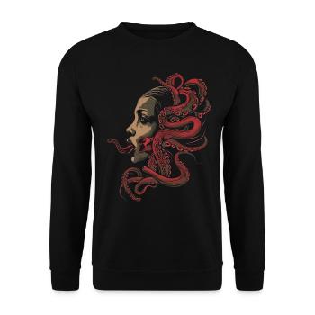 Weirdcore Aesthetic Octopus Woman Face Horror - Unisex Sweatshirt - black - Front - Alina (178cm) & Michal (187cm)
