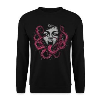 Weirdcore Aesthetic Octopus Woman Face Horror - Unisex Sweatshirt - black - Front - Alina (178cm) & Michal (187cm)
