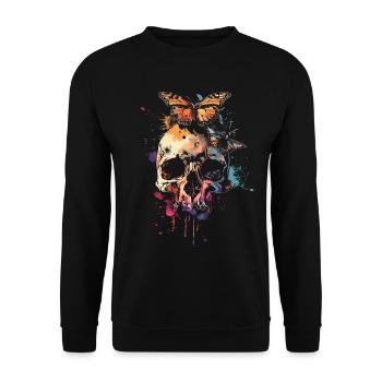 Weirdcore Ästhetik Schädel Schmetterling Strangeco - Unisex Pullover - Schwarz - Vorne - Alina (178cm) & Michal (187cm)