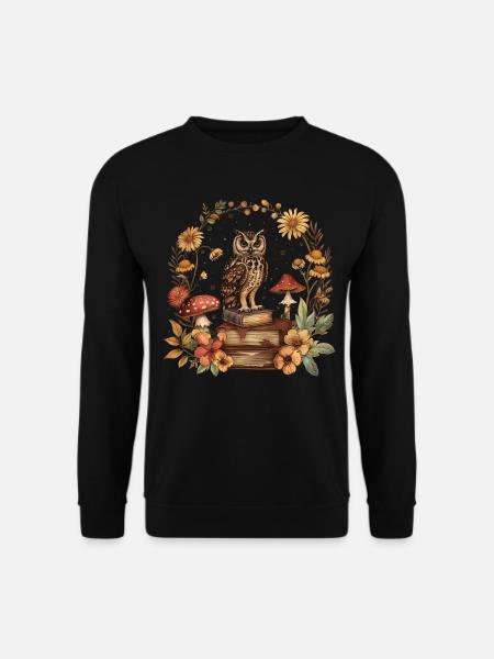 Cottagecore Ästhetische Eule Bücher Pilz Witchy Fl - Unisex Pullover - Schwarz