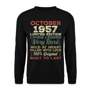 1957 Oktober 1957 Geburtstag Oktober 1957 Original - Unisex Pullover - Schwarz - Vorne - Alina (178cm) & Michal (187cm)