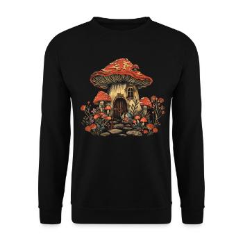 Cottagecore Aesthetic Mushroom House Elf Vintage Gob - Unisex Sweatshirt - black - Front - Alina (178cm) & Michal (187cm)