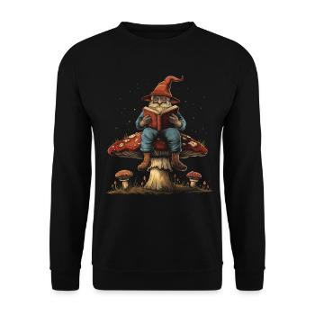 Cottagecore Aesthetic Elf Reading Book Mushroom Witchy - Unisex Sweatshirt - black - Front - Alina (178cm) & Michal (187cm)