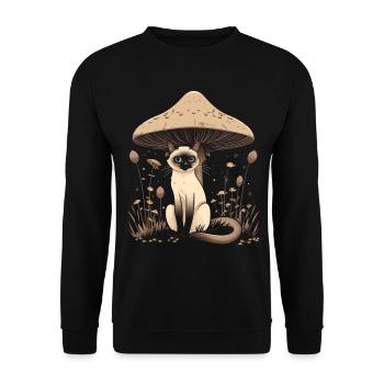 Cottagecore esthétique Chat siamois champignon wit - Sweat-shirt Unisexe - noir - Devant - Alina (178cm) & Michal (187cm)