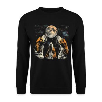 Basset Hound Chien Lune Hurlante - Sweat-shirt Unisexe - noir - Devant - Alina (178cm) & Michal (187cm)