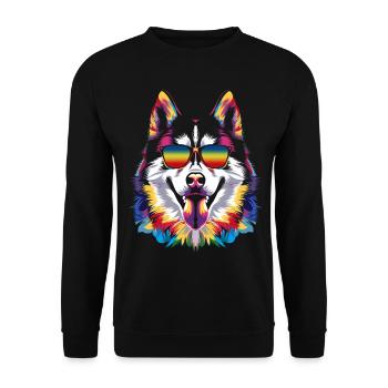 Siberian Husky Hund Sonnenbrille Popart - Unisex Pullover - Schwarz - Vorne - Alina (178cm) & Michal (187cm)