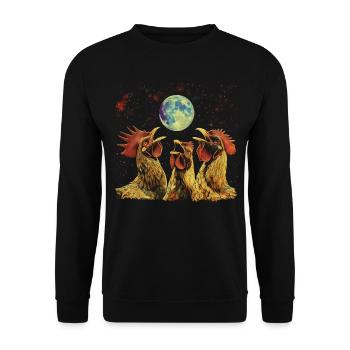Hühnerfarmer Bauernhof Heulender Mond - Unisex Pullover - Schwarz - Vorne - Alina (178cm) & Michal (187cm)