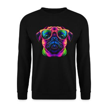 Mops Hund Sonnenbrille Popart - Unisex Pullover - Schwarz - Vorne - Alina (178cm) & Michal (187cm)