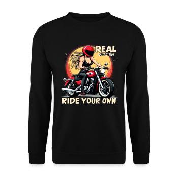 Real Women Ride Their Own für eine - Unisex Pullover - Schwarz - Vorne - Alina (178cm) & Michal (187cm)