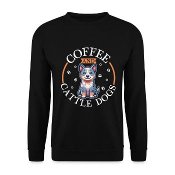 Kaffee und Australian Cattle Dog - Unisex Pullover - Schwarz - Vorne - Alina (178cm) & Michal (187cm)