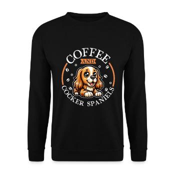 Kaffee und English Cocker Spaniel - Unisex Pullover - Schwarz - Vorne - Alina (178cm) & Michal (187cm)