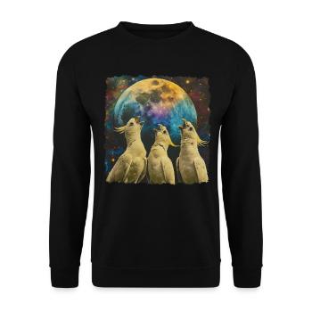 Nymphensittich Papagei Heulender Mond - Unisex Pullover - Schwarz - Vorne - Alina (178cm) & Michal (187cm)