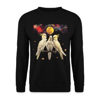 Nymphensittich Papagei Heulender Mond - Unisex Pullover - Schwarz - Vorne - Alina (178cm) & Michal (187cm)