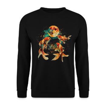 Goldfisch Fisch Heulender Mond - Unisex Pullover - Schwarz - Vorne - Alina (178cm) & Michal (187cm)