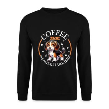 Kaffee und Beagle-Harrier - Unisex Pullover - Schwarz - Vorne - Alina (178cm) & Michal (187cm)