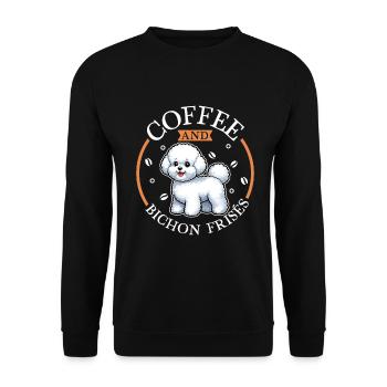 Kaffee und Bichon Frisé - Unisex Pullover - Schwarz - Vorne - Alina (178cm) & Michal (187cm)