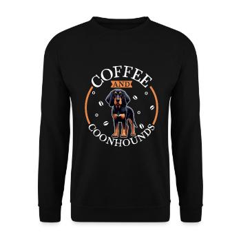 Kaffee und Black and Tan Coonhound - Unisex Pullover - Schwarz - Vorne - Alina (178cm) & Michal (187cm)