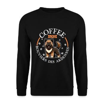 Kaffee und Bouvier des Ardennes - Unisex Pullover - Schwarz - Vorne - Alina (178cm) & Michal (187cm)