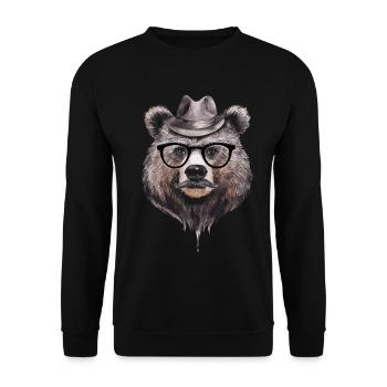 Lustiger Bär mit Hut und Brille für einen Bären - Unisex Pullover - Schwarz - Vorne - Alina (178cm) & Michal (187cm)