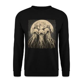 Jellyfish Ocean Howling Moon - Unisex Sweatshirt - black - Front - Alina (178cm) & Michal (187cm)