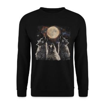 Keeshond Dog Howling Moon - Unisex Sweatshirt - black - Front - Alina (178cm) & Michal (187cm)